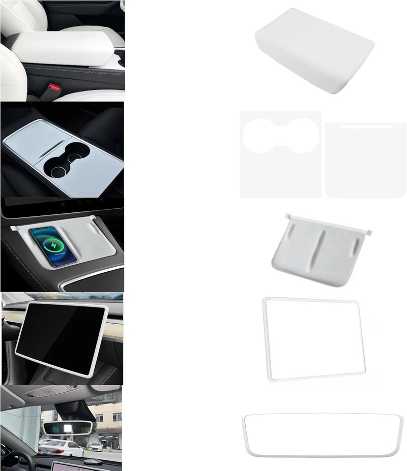 frani Center Console Cover 5Pcs Set for Tesla Model 3 2021-2023 Model Y 2021-2025,Tesla Interior Center Console Cover Decor Accessories White - Image 1